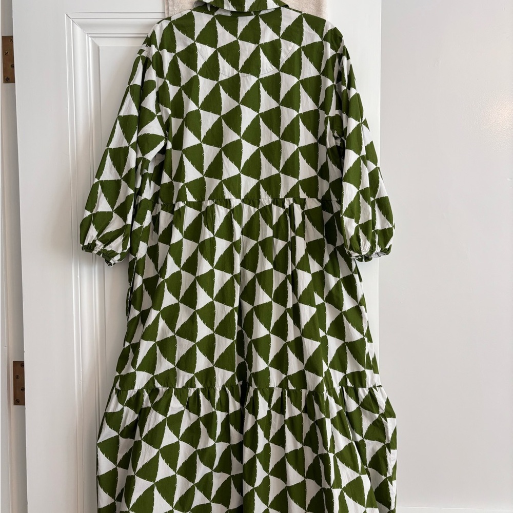 Anthropologie Olive Green and Cream Geometric Long Sleeve Maxi Dress - Picture 7 of 9